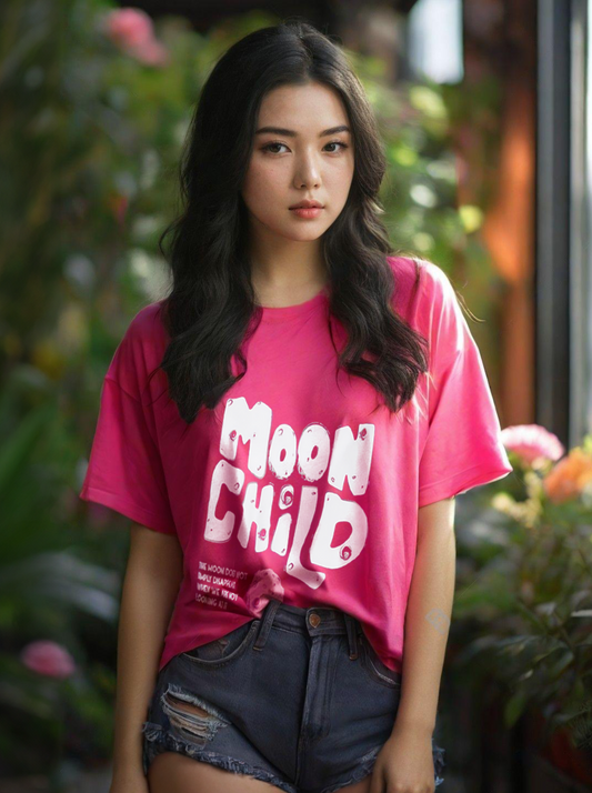 Women Oversized Hot Pink T-shirt - Moon child