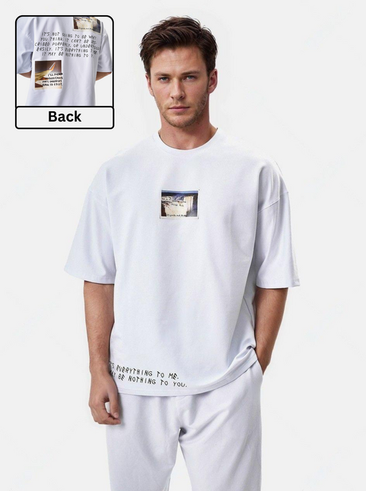 Oversized Men White Graphic Cotton T-shirt
