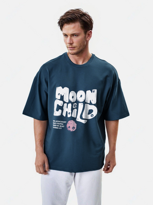 Moon Child Men Oversized Graphic Cotton T-shirt