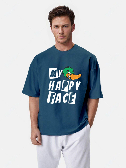 My Happy Face Oversized Blue Men Graphic Cotton Tshirt